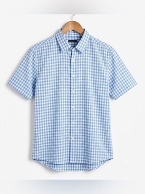 Zachary Prell Blue & White Gingham Short Sleeve Button Down Shirt XL NWOT